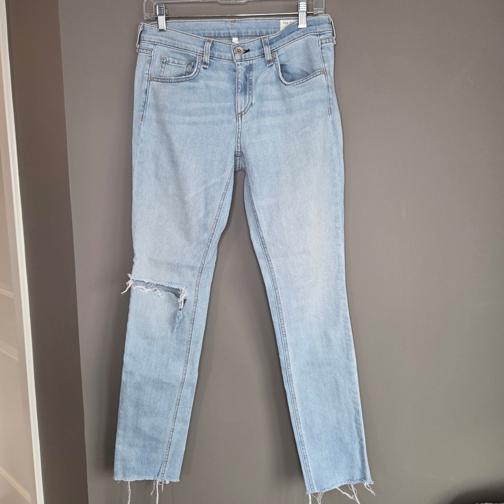 Rag & Bone Distressed Skinny Jeans Light Wash Raw Hem Womens Size 27